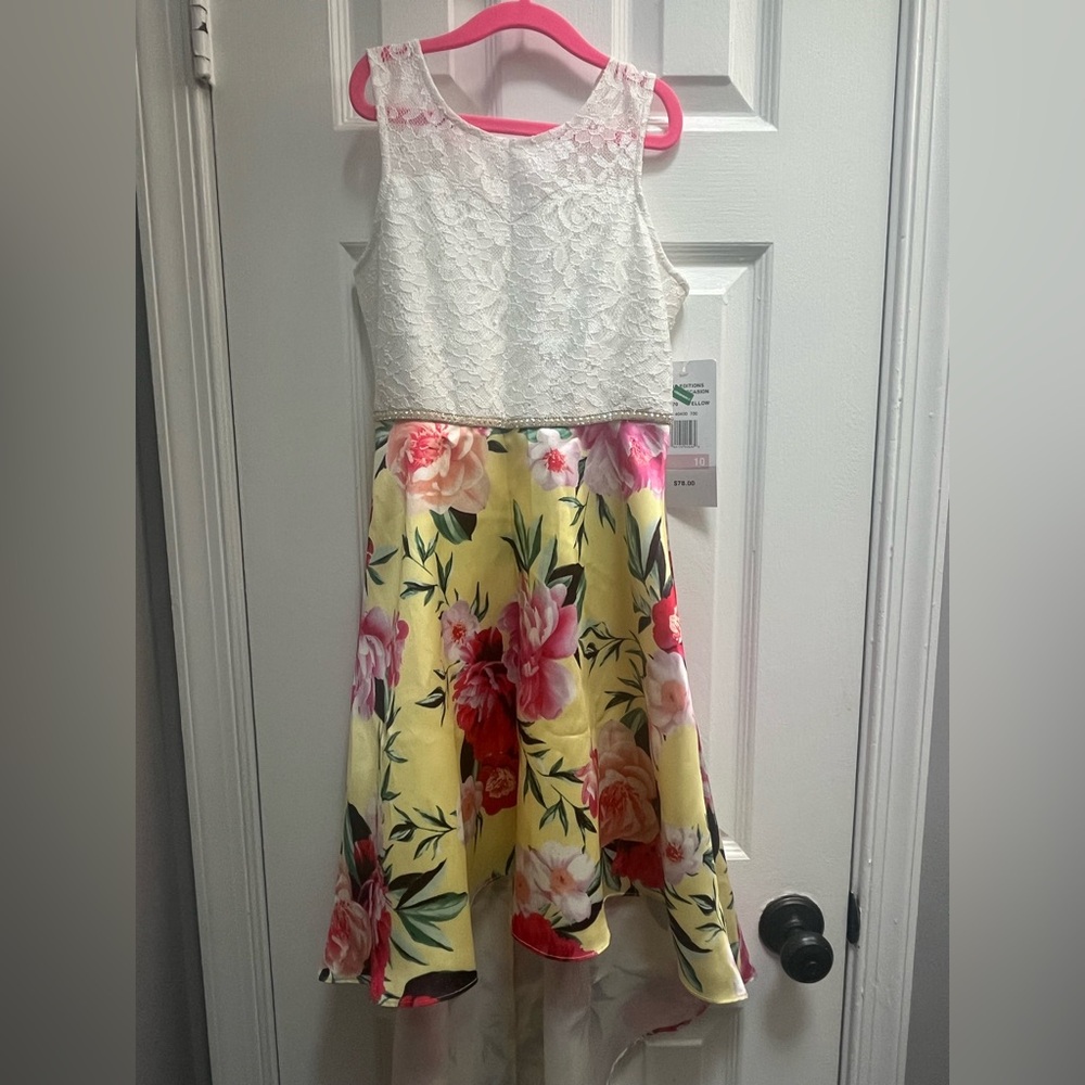 Rare Editions High-Low Dress with Yellow Floral Skirt